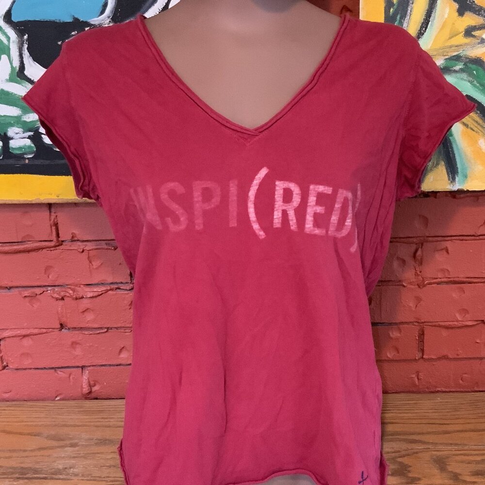 Gap Shirt Top "INSPIRED" V-Neck Short Sleeve Women's Size Small 100% Cotton